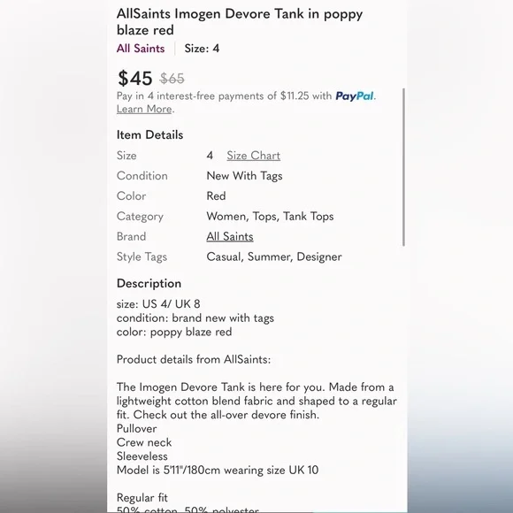 NWT AllSaints Imogen Devore Tank - Picture 4 of 8